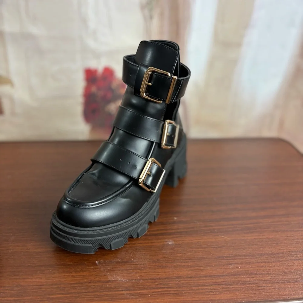 Lola Casademunt Buckle Anke Black Combat Boot - Picture 10 of 14